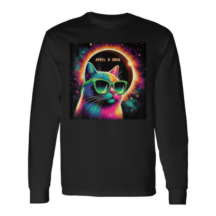 Total Solar Eclipse Cat Wearing Glasses April 8 2024 Long Sleeve T-Shirt