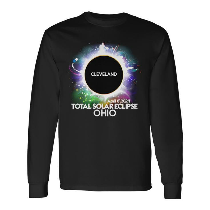 Total Solar Eclipse Cleveland Ohio 2024 Colorful Totality Long Sleeve T-Shirt