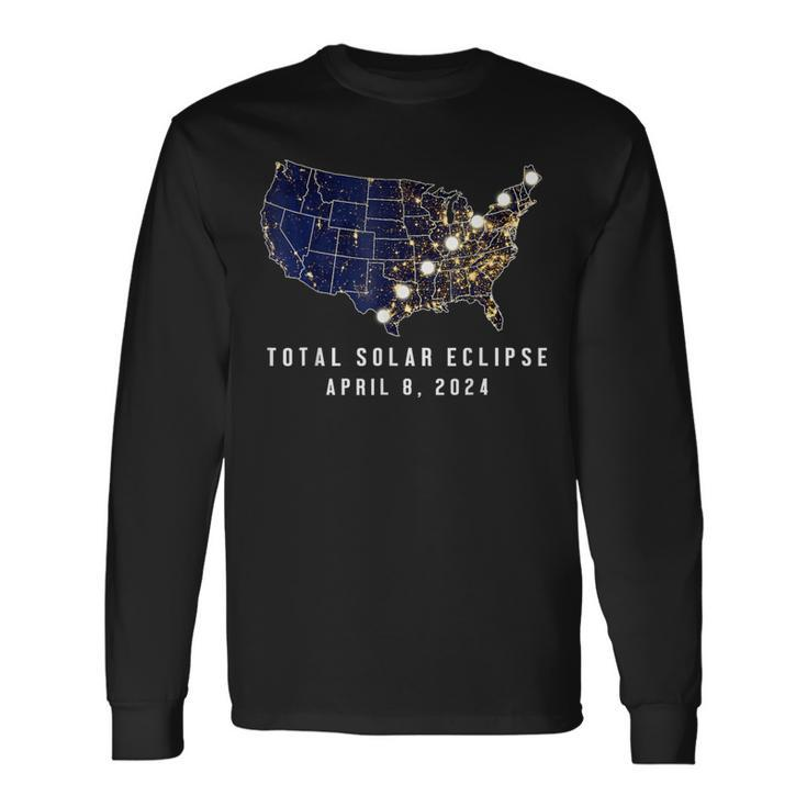 Total Solar Eclipse Map Of The Usa 4082024 Long Sleeve T-Shirt