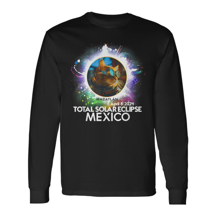 Total Solar Eclipse Mazatlan Mexico 2024 Cat Totality Long Sleeve T-Shirt Gifts ideas