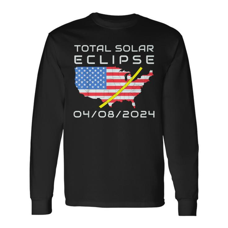 Total Solar Eclipse Path Totality America Map 8 April 2024 Long Sleeve T-Shirt