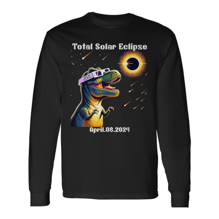 Total Solar Eclipse T-Rex April 8 2024 America Solar Eclipse Long Sleeve T-Shirt