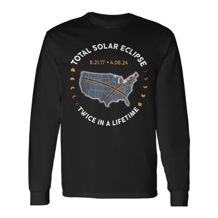 Total Solar Eclipse Twice In A Lifetime 2017 2024 Usa Map Long Sleeve T-Shirt