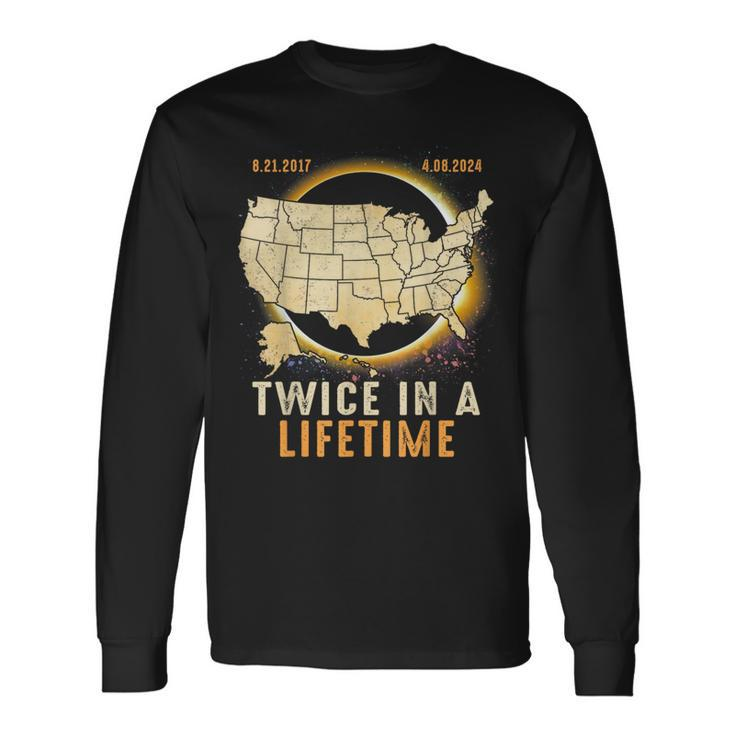 Total Solar Eclipse Twice In A Lifetime 2024 Usa Map Long Sleeve T-Shirt