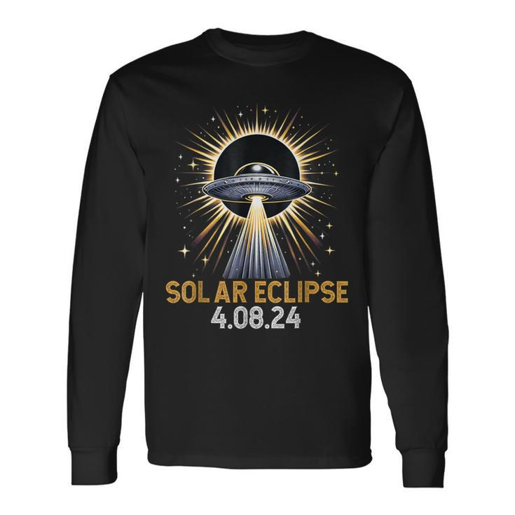 Total Solar Eclipse Ufo April 8 2024 Solar Eclipse Alien Long Sleeve T-Shirt