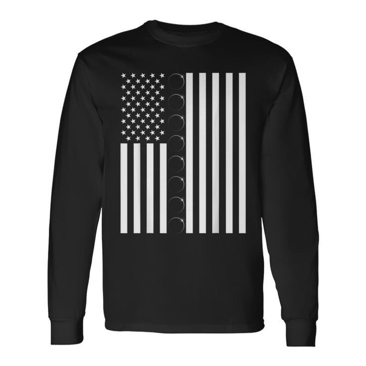 Total Solar Eclipse Us American Flag 04082024 Totality Long Sleeve T-Shirt