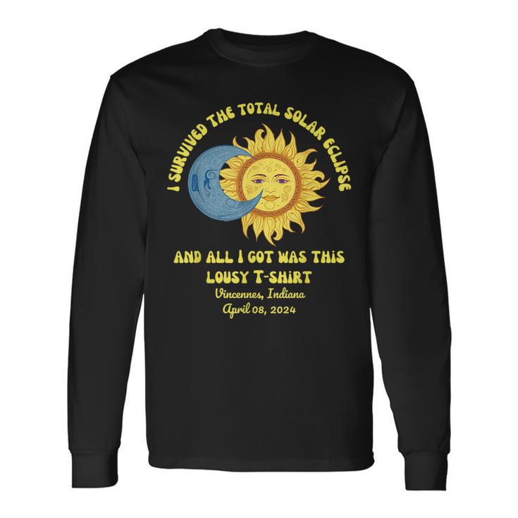 Total Solar Eclipse Vincennes Indiana April 8 2024 Retro Long Sleeve T-Shirt Gifts ideas