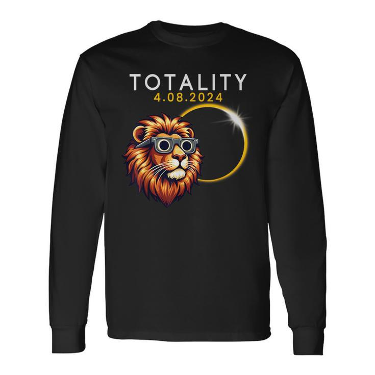 Totality 2024 Total Solar Eclipse Lion 4 8 2024 America Fun Long Sleeve T-Shirt