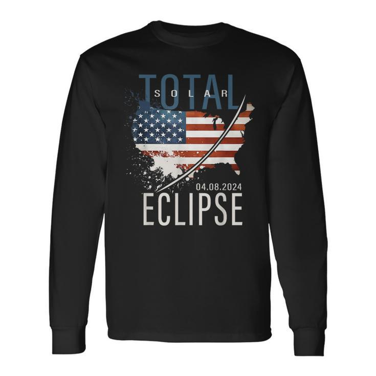 Totality America Usa Map Total Solar Eclipse 04082024 Long Sleeve T-Shirt