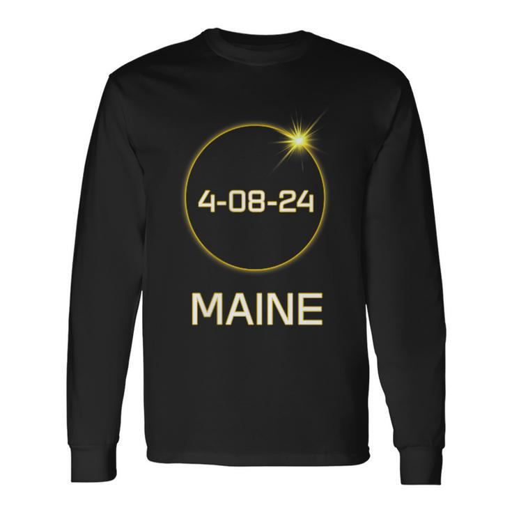 Totality Path 2024 Maine Total Eclipse Pocket Long Sleeve T-Shirt