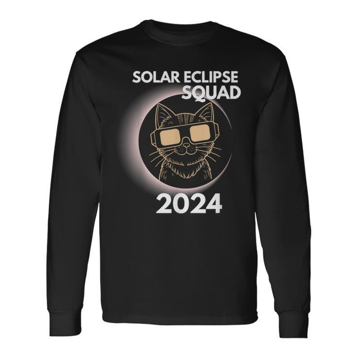Totality Solar Eclipse 2024 Cat Moon Sun Earth April Long Sleeve T-Shirt