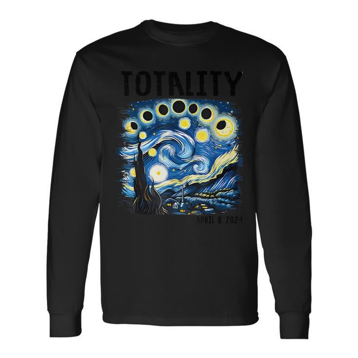 Totality Solar Eclipse Starry 2024 Night Van April 8 Gogh Long Sleeve T-Shirt Gifts ideas