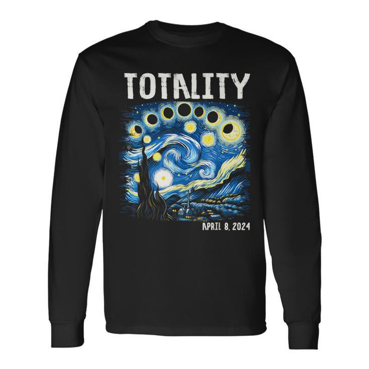 Totality Total Solar Eclipse 2024 4 08 Starry Night Painting Long Sleeve T-Shirt