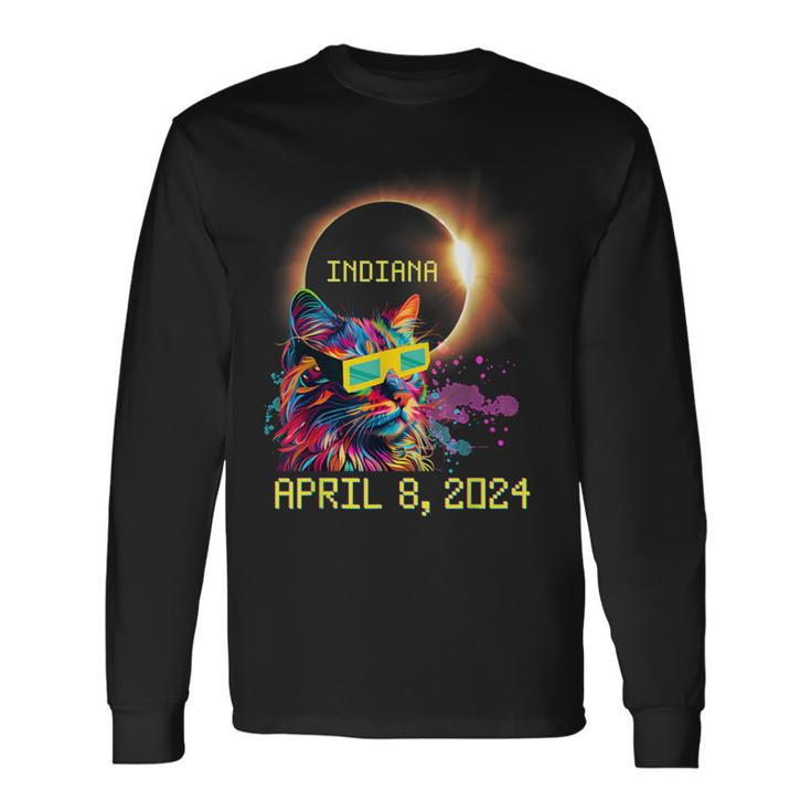 Totality Total Solar Eclipse Cat April 8 2024 Indiana Long Sleeve T-Shirt
