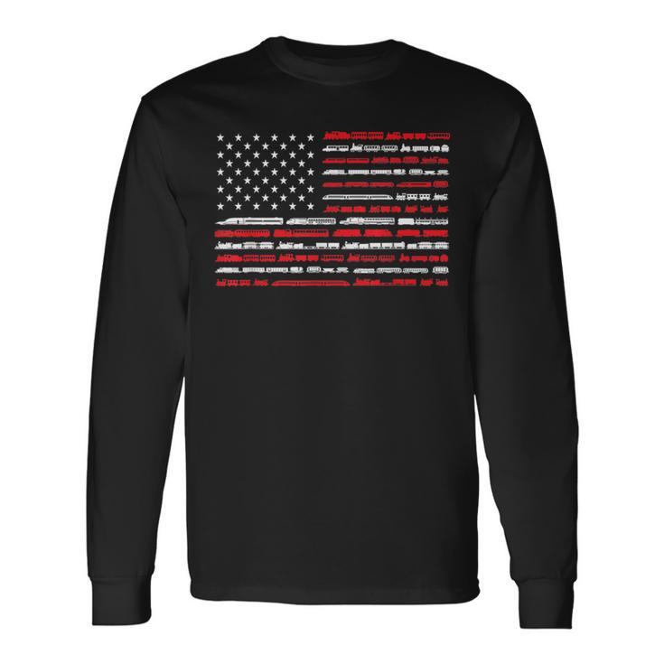 Train Railroad American Flag Vintage Locomotive Long Sleeve T-Shirt