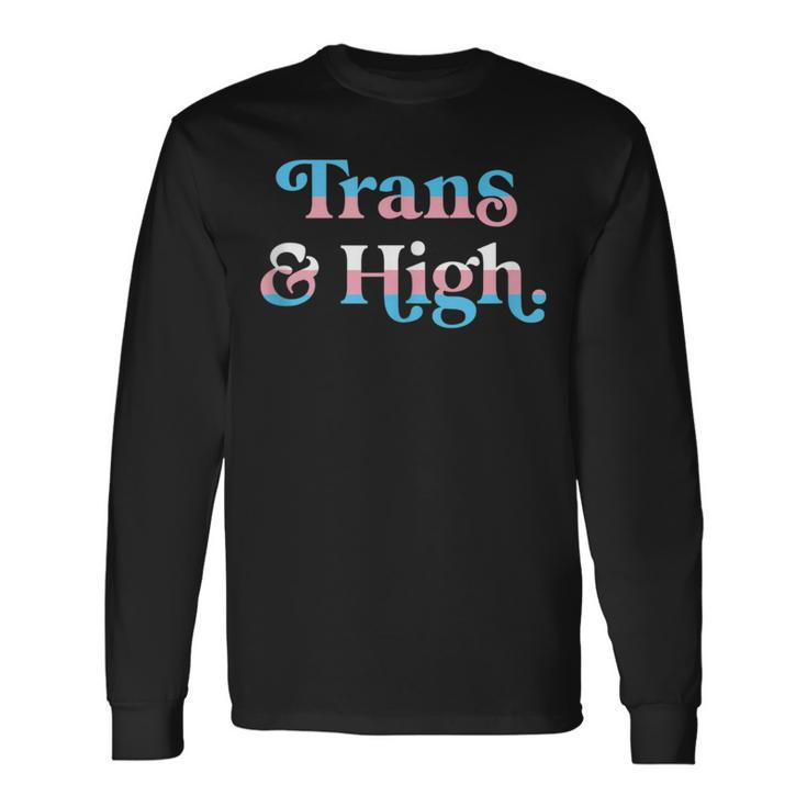 Trans And High Weed Marijuana Retro Lgbtq Pride Flag Long Sleeve T-Shirt