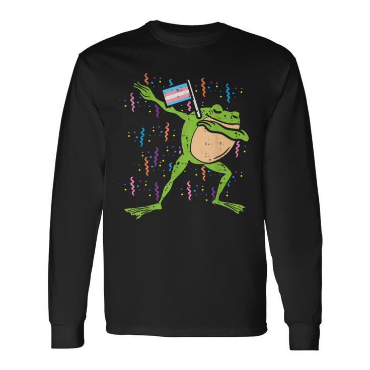 Transgender Flag Frog Dab Lgbt Trans Pride Stuff Animal Long Sleeve T-Shirt