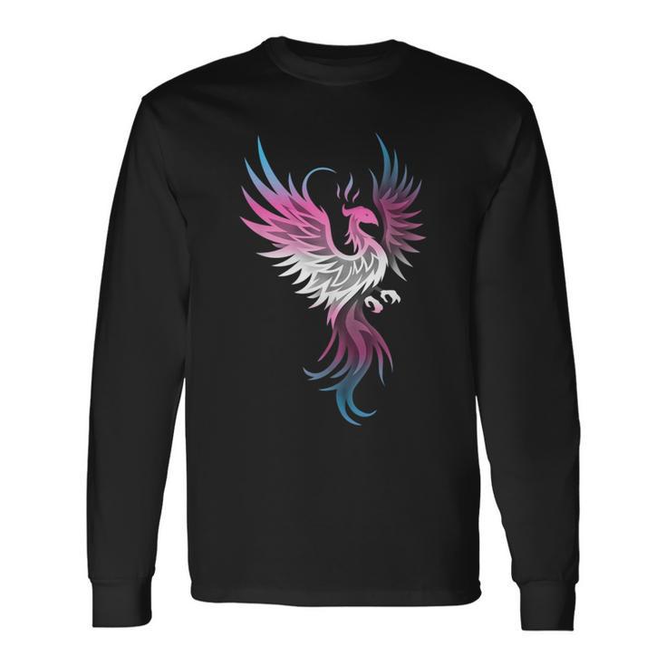 Transgender Phoenix Bird Trans Pride Flag Rising From Ashes Long Sleeve T-Shirt