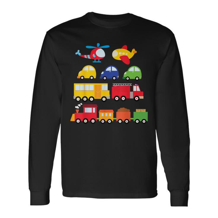 Transportation Trucks Cars Trains Planes Helicopters Toddler Long Sleeve T-Shirt