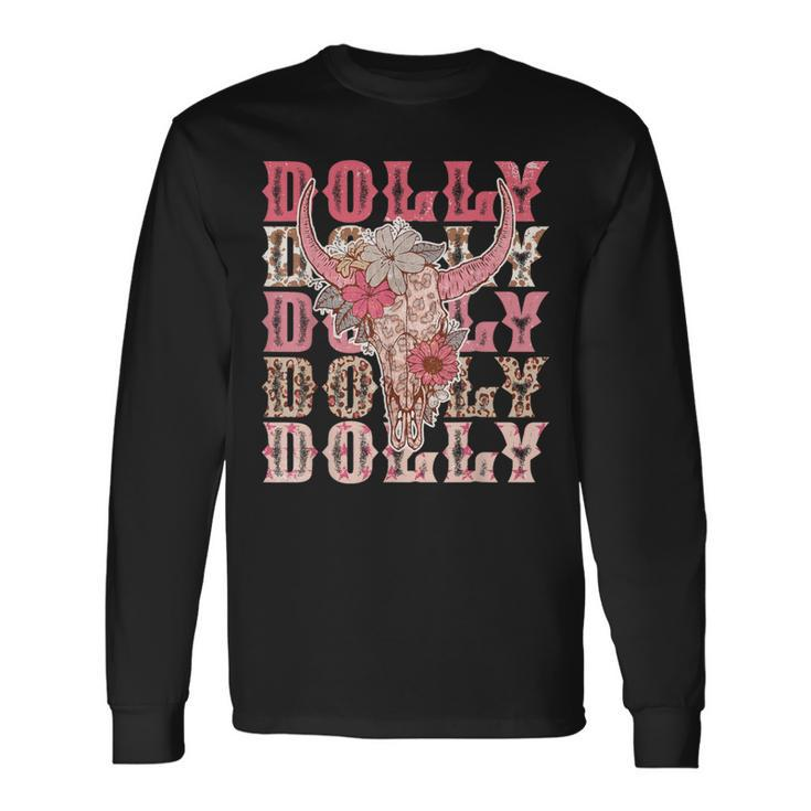 Trendy Dolly First Name Guitar Pink Cowgirl Western Long Sleeve T-Shirt