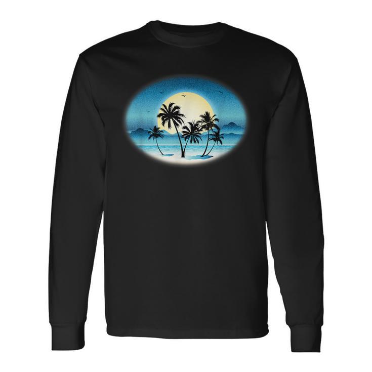 Tropical Island Summer Beach Scene Surf Long Sleeve T-Shirt