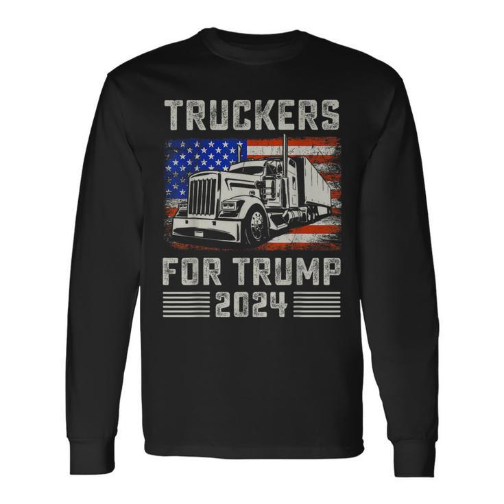 Truckers For Trump American Flag Trump 2024 Vintage Long Sleeve T-Shirt