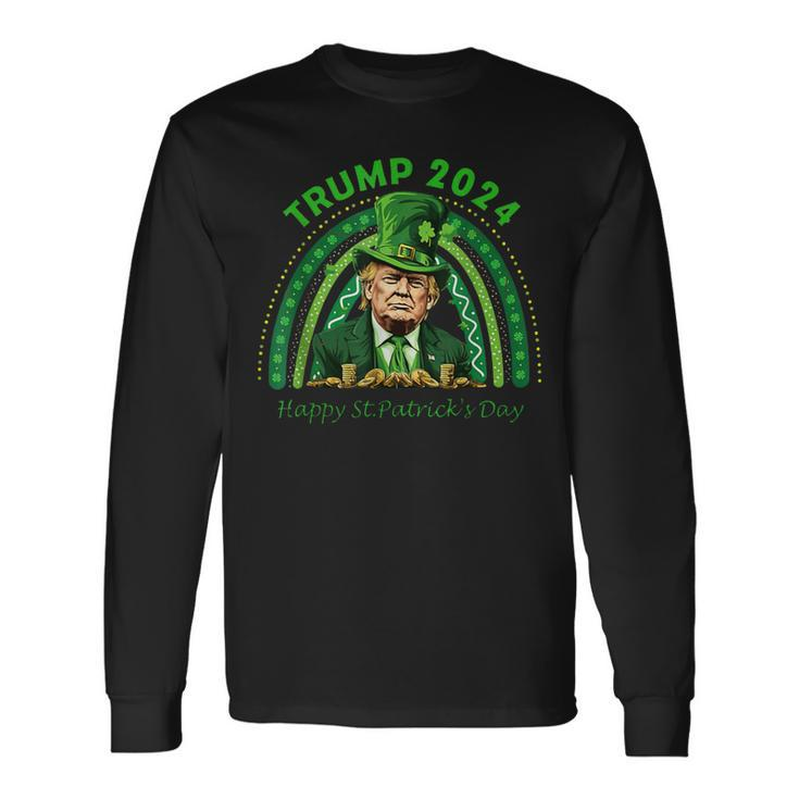 Trump 2024 Happy St Patrick Day Green Rainbow Long Sleeve T-Shirt Gifts ideas