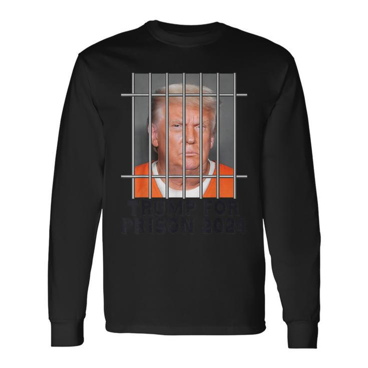 Trump Not Guilty Hot Orange Jumpsuit Parody Behind Bars Long Sleeve T-Shirt