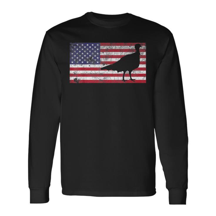 Turkey Hunting T American Flag Usa 4Th Of July Bird Long Sleeve T-Shirt