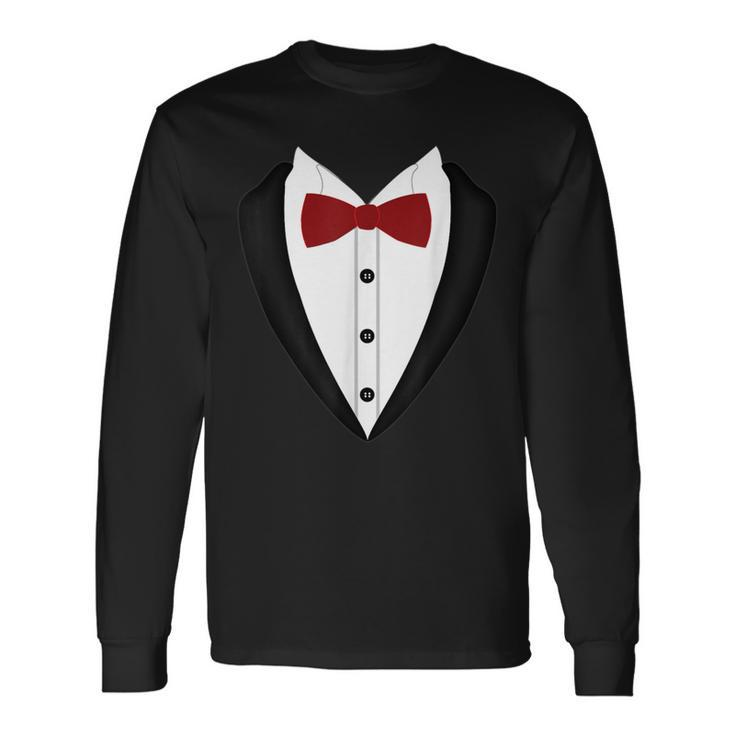 Tuxedo With Red Bow Tie Printed Suit Long Sleeve T-Shirt