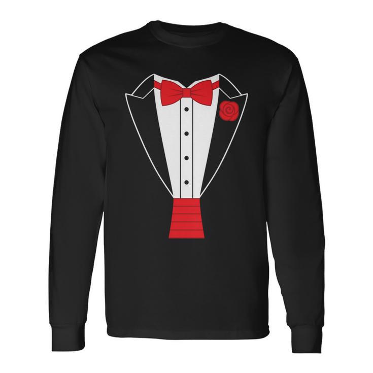 Tuxedo Red Bow Tie Long Sleeve T-Shirt