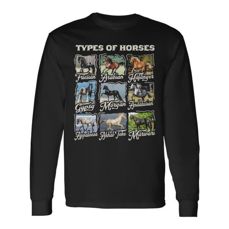 Types Of Horses Lover Cute Riding Girl Boyn Horse Long Sleeve T-Shirt