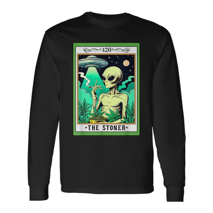 Ufo Alien Smoking Cannabis Weed 420 The Stoner Tarot Card Long Sleeve T-Shirt