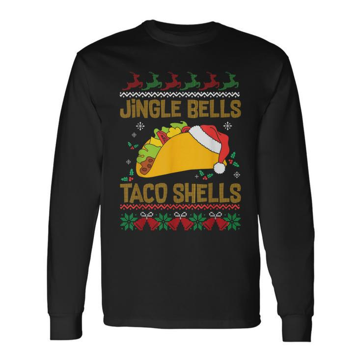 Ugly Christmas Fast Food Joke Jingle Bells Taco Shells Long Sleeve T-Shirt
