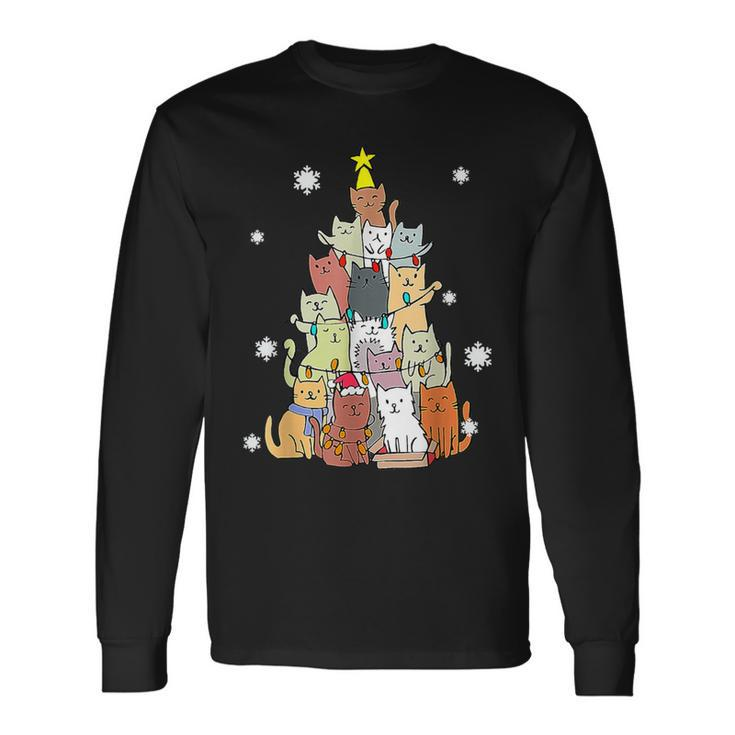 Ugly Christmas Sweater Cat Tree Xmas Cat Long Sleeve T-Shirt Gifts ideas
