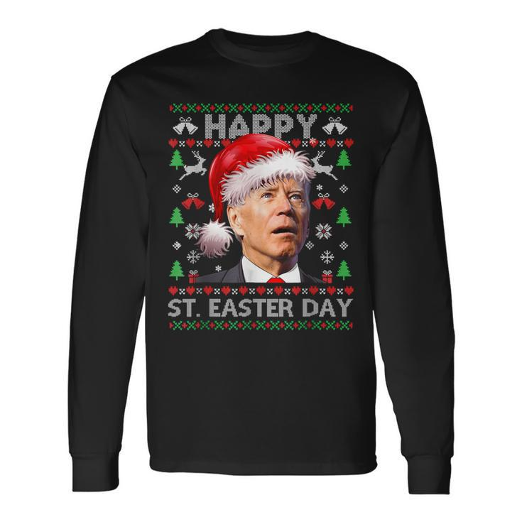 Ugly Christmas Sweater Joe Biden Happy Easter Day Xmas Long Sleeve T-Shirt
