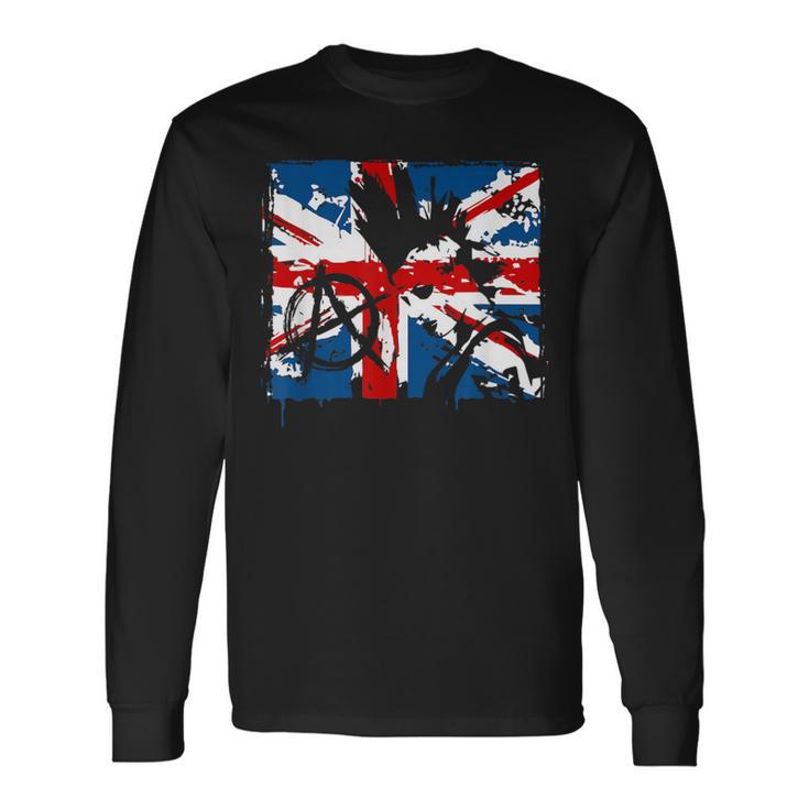 Uk Flag Anarchy Symbol Punk Rocker In 80'S Retro Long Sleeve T-Shirt