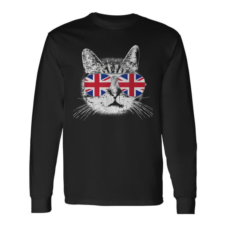 Uk Union Jack Flag English England Cat Lover British Long Sleeve T-Shirt