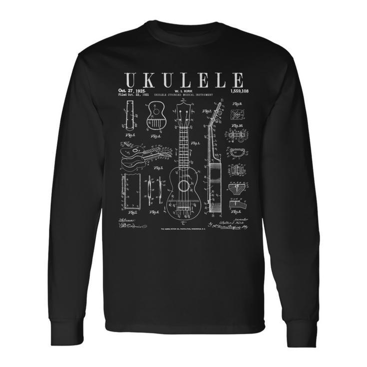 Ukulele Musical Instrument Uke Vintage Patent Drawing Print Long Sleeve T-Shirt