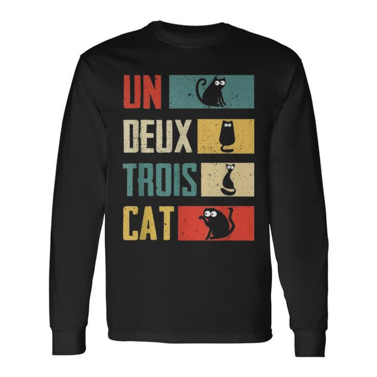 Un Deux Trois Cat Vintage French Joke Cat Lovers Long Sleeve T-Shirt