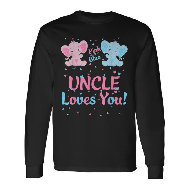Uncle Gender Reveal Elephant Pink Or Blue Matching Family Long Sleeve T-Shirt