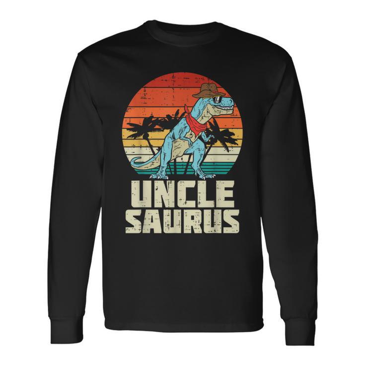 Unclesaurus Trex Dinosaur Sunset Retro Fathers Day Dino Men Long Sleeve T-Shirt