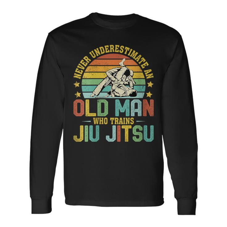 Never Underestimate An Old Man Who Trains Jiu Jitsu Mens Long Sleeve T-Shirt