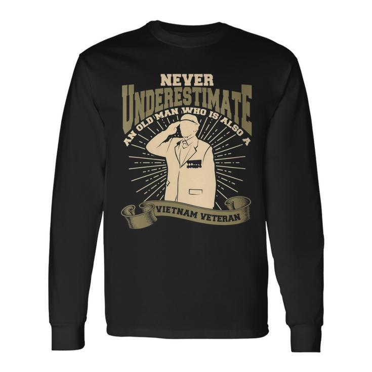 Never Underestimate An Old Man Us Flag Veteran Soldier Long Sleeve T-Shirt Gifts ideas