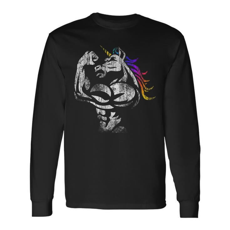 Unicorn With Muscle Birthday Fathers Day Gym Long Sleeve T-Shirt