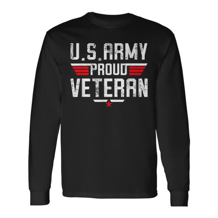 Us Army Proud Veteran Retro Dad Papa Grandpa Long Sleeve T-Shirt