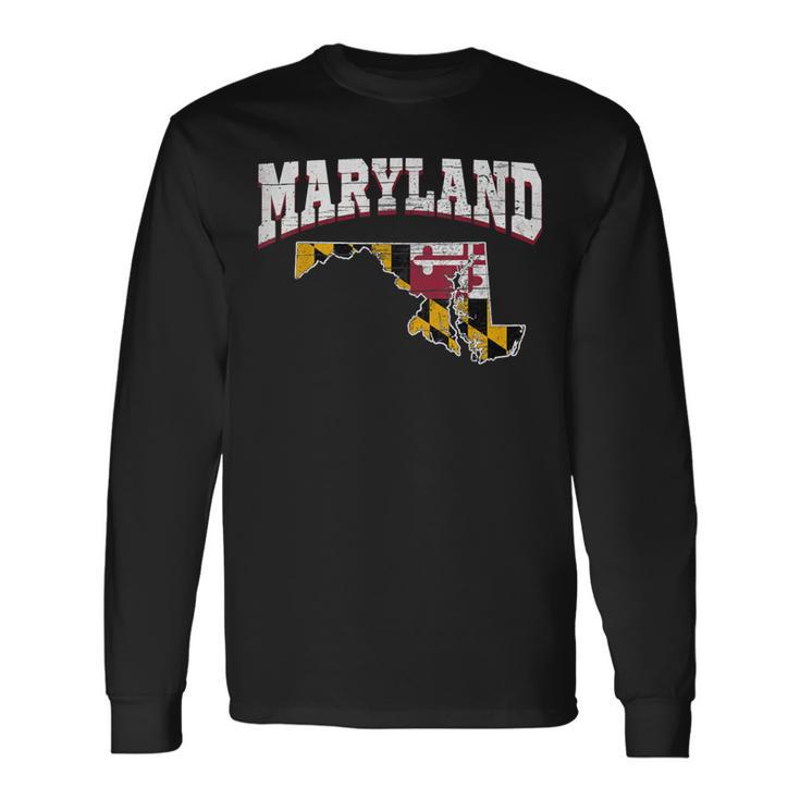 Us Citizen Proud America State Flag Land Map Maryland Long Sleeve T-Shirt