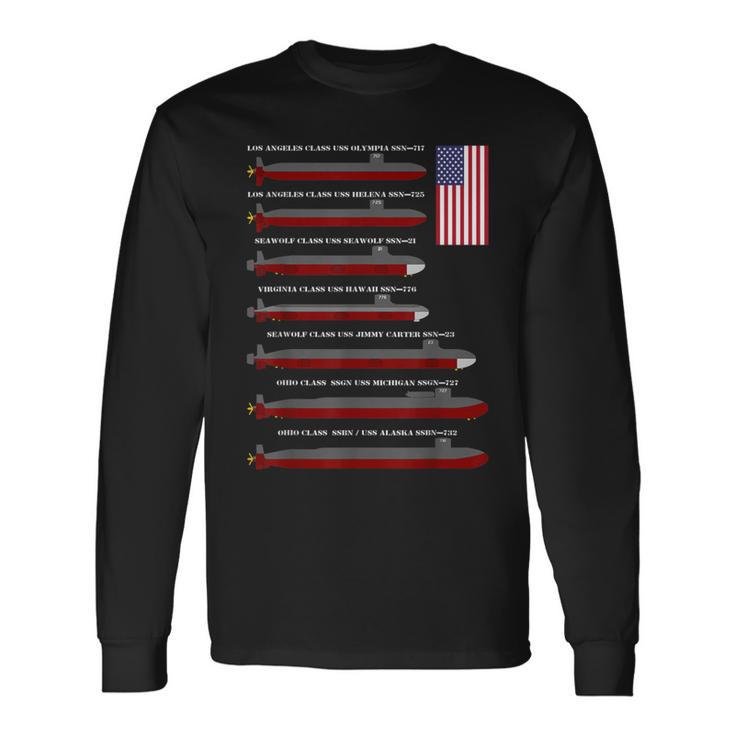 Us Navy Submarines American Nuclear Subs Flag Long Sleeve T-Shirt