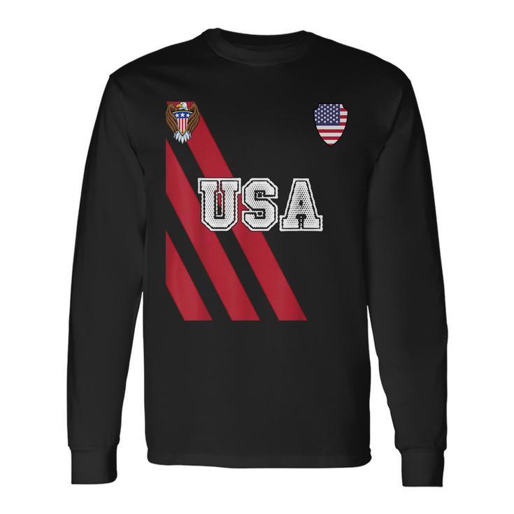 Usa America Soccer Jersey Red Blue Football Ball Travel Long Sleeve T-Shirt