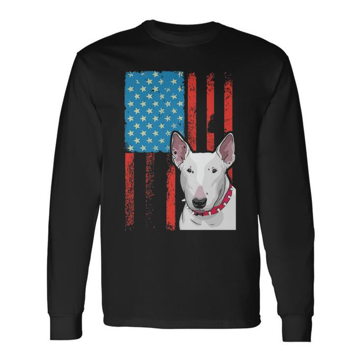 Usa American Flag  Patriotic Dog Bull Terrier Long Sleeve T-Shirt